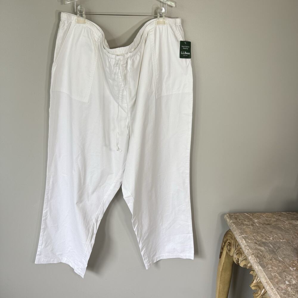 LL Bean Classic Fit Sunwashed Canvas Pants Pull On Pockets White Casual 3X New
